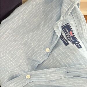 Vineyard Vines Men’s Linen Classic Fit Button Down Shirt XL Blue Striped